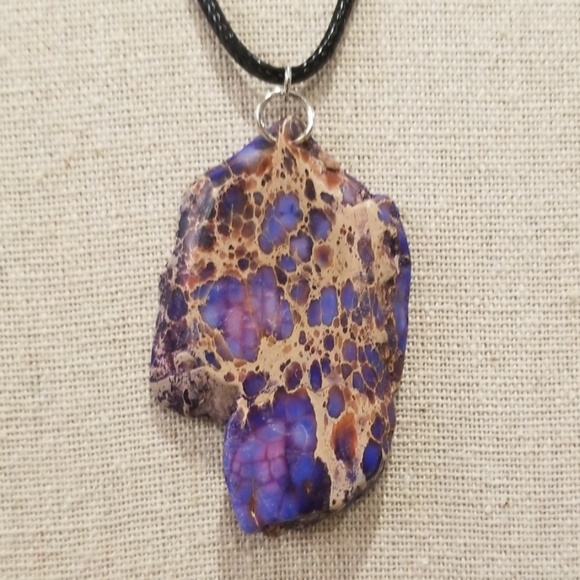 Black Wax Leather Multi colored Pendant Necklace - Picture 3 of 5